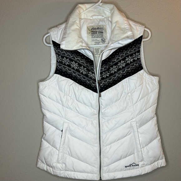 Women’s Size Small White Puffer Vest Eddie Bauer Premium Goose Down Nordic Style - Picture 4 of 16